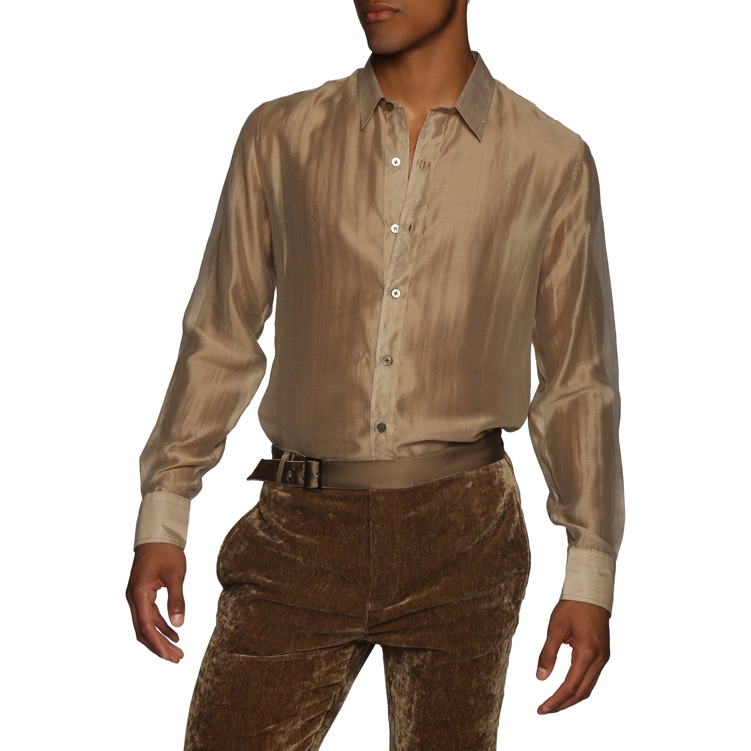HOLIDAY EXCLUSIVE- Antique Brass Tencel Voile Lowell Shirt - parke & ronen