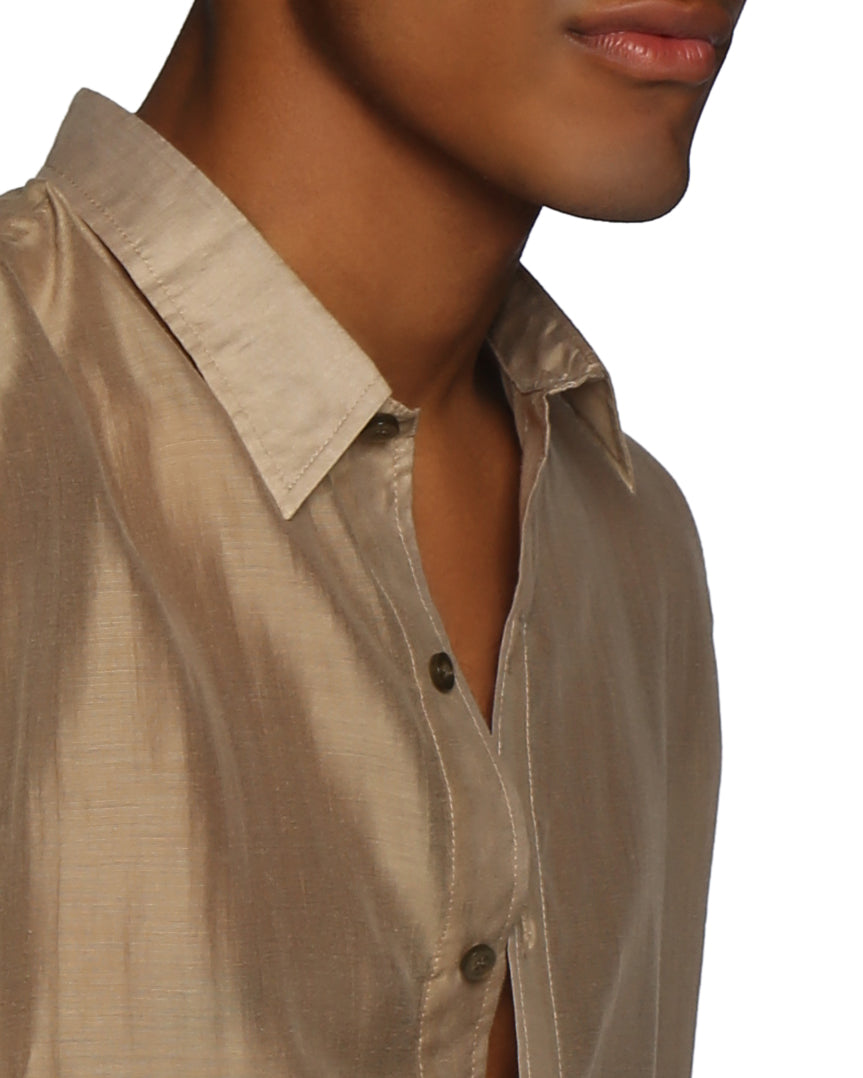 HOLIDAY EXCLUSIVE- Antique Brass Tencel Voile Lowell Shirt - parke & ronen