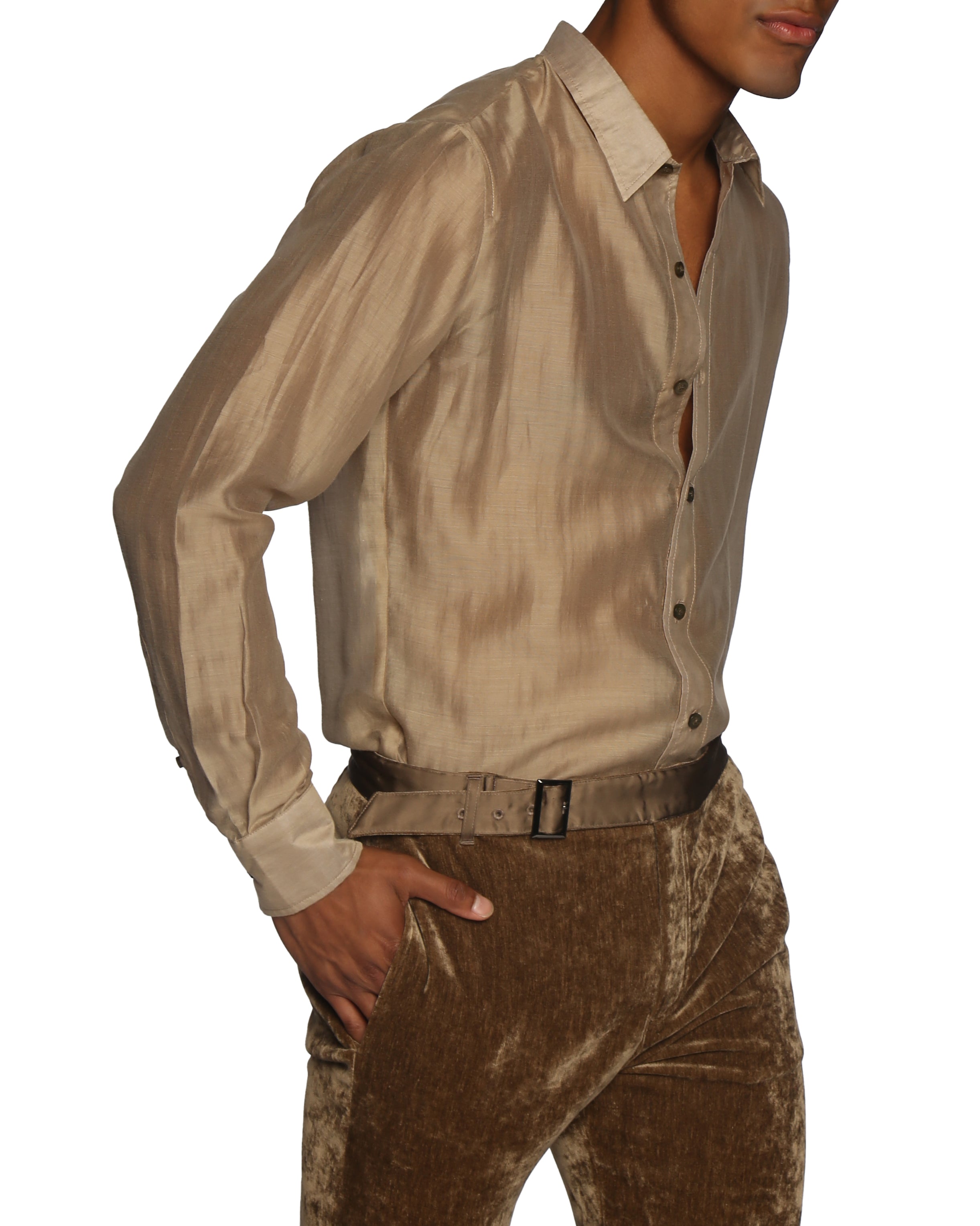 HOLIDAY EXCLUSIVE- Antique Brass Tencel Voile Lowell Shirt - parke & ronen