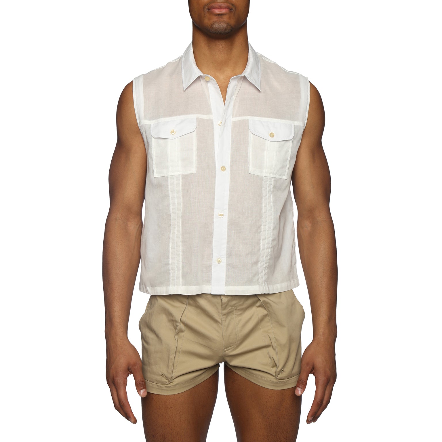 NEW SPRING '25- Vintage White Sleeveless Expedition Shirt - Parke & Ronen