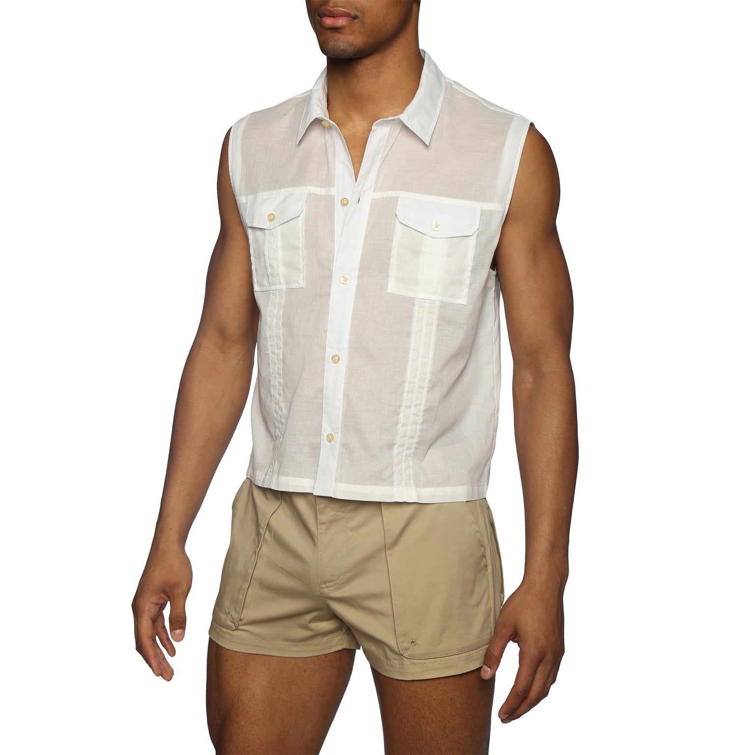 NEW SPRING '25- Vintage White Sleeveless Expedition Shirt - Parke & Ronen