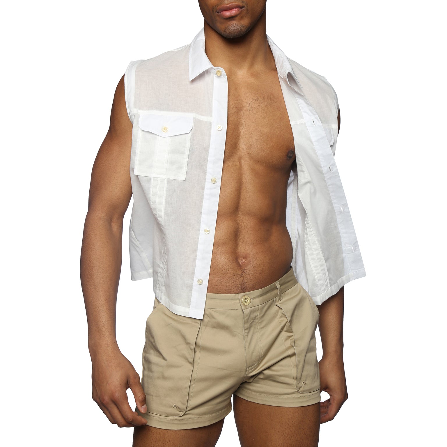 NEW SPRING '25- Vintage White Sleeveless Expedition Shirt - Parke & Ronen