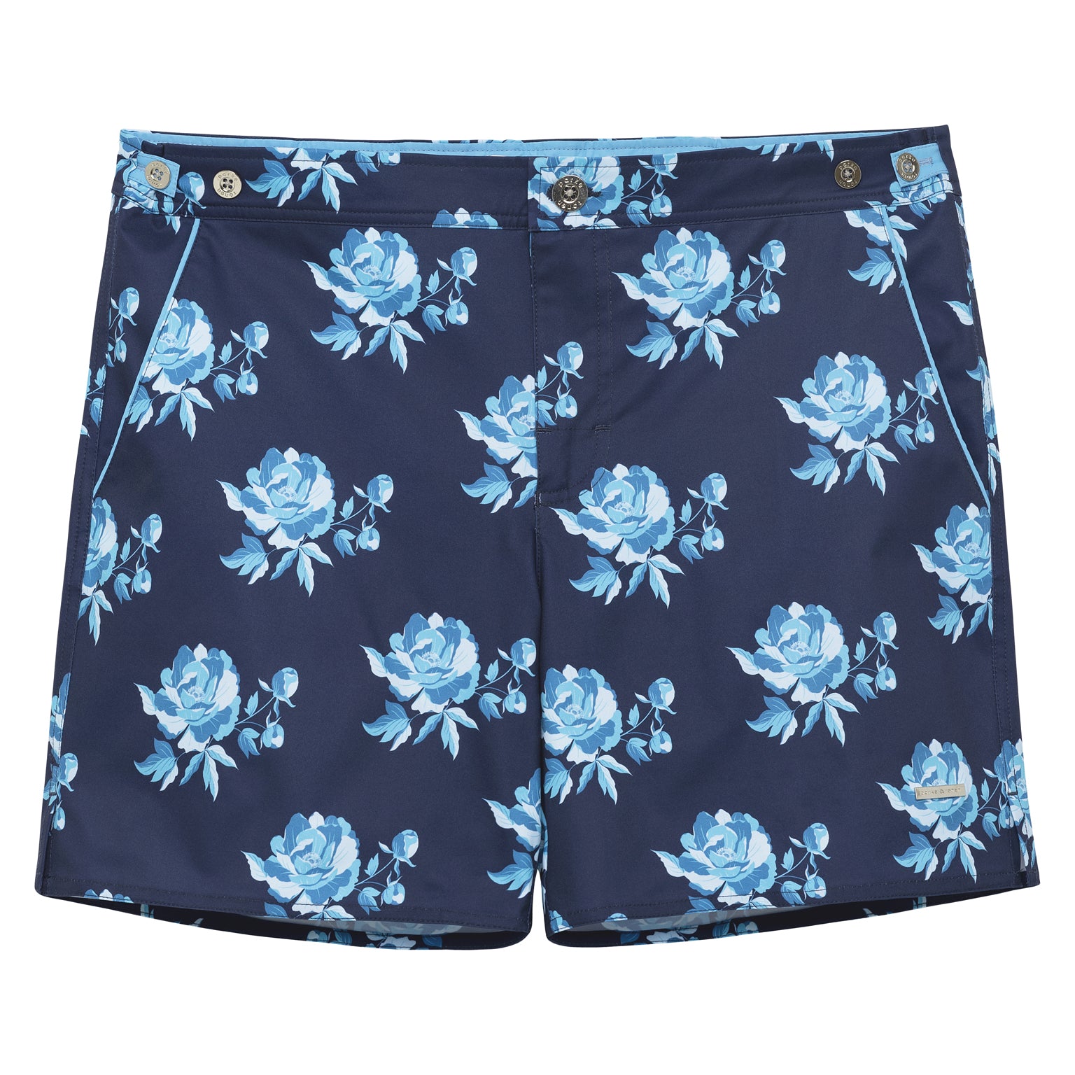 SAVE 70%- Super Blue Peonies Print 6" Catalonia Stretch - parke & ronen