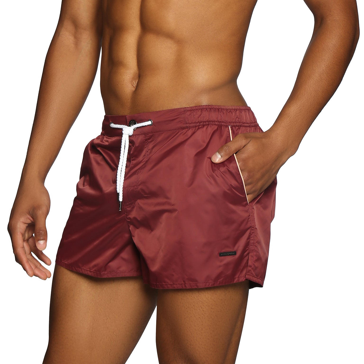 NEW RESORT '25- Burgundy Nylon Barcelona Swim Short - parke & ronen