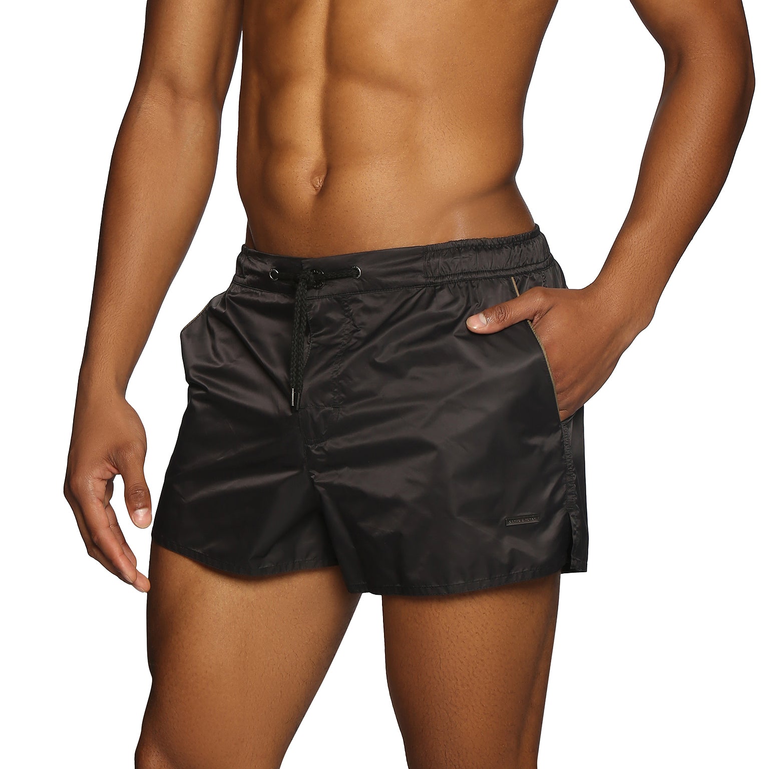 NEW RESORT '25- Black Nylon Barcelona Swim Short - parke & ronen