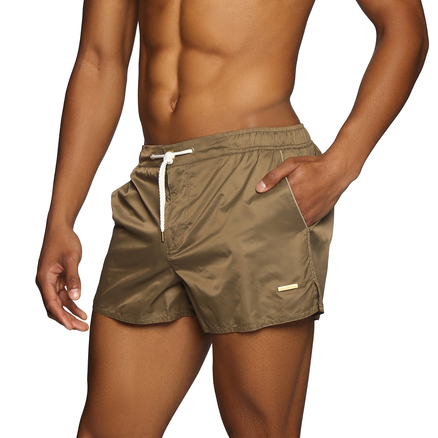 NEW RESORT '25- Tan Nylon Barcelona Swim Short - parke & ronen