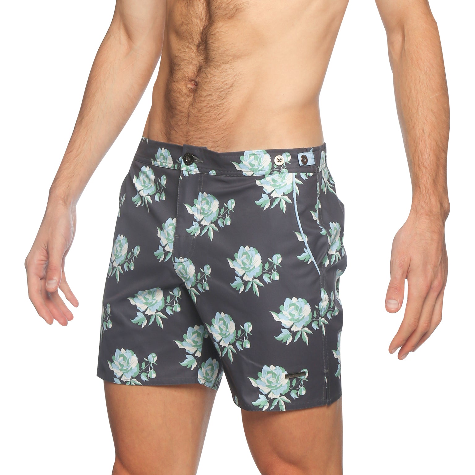 SAVE 70%- Cool Grey Peonies Print 6" Catalonia Stretch - parke & ronen