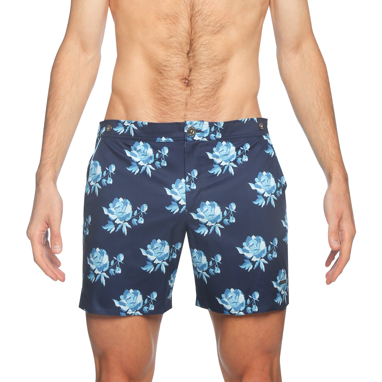SAVE 70%- Super Blue Peonies Print 6" Catalonia Stretch - parke & ronen