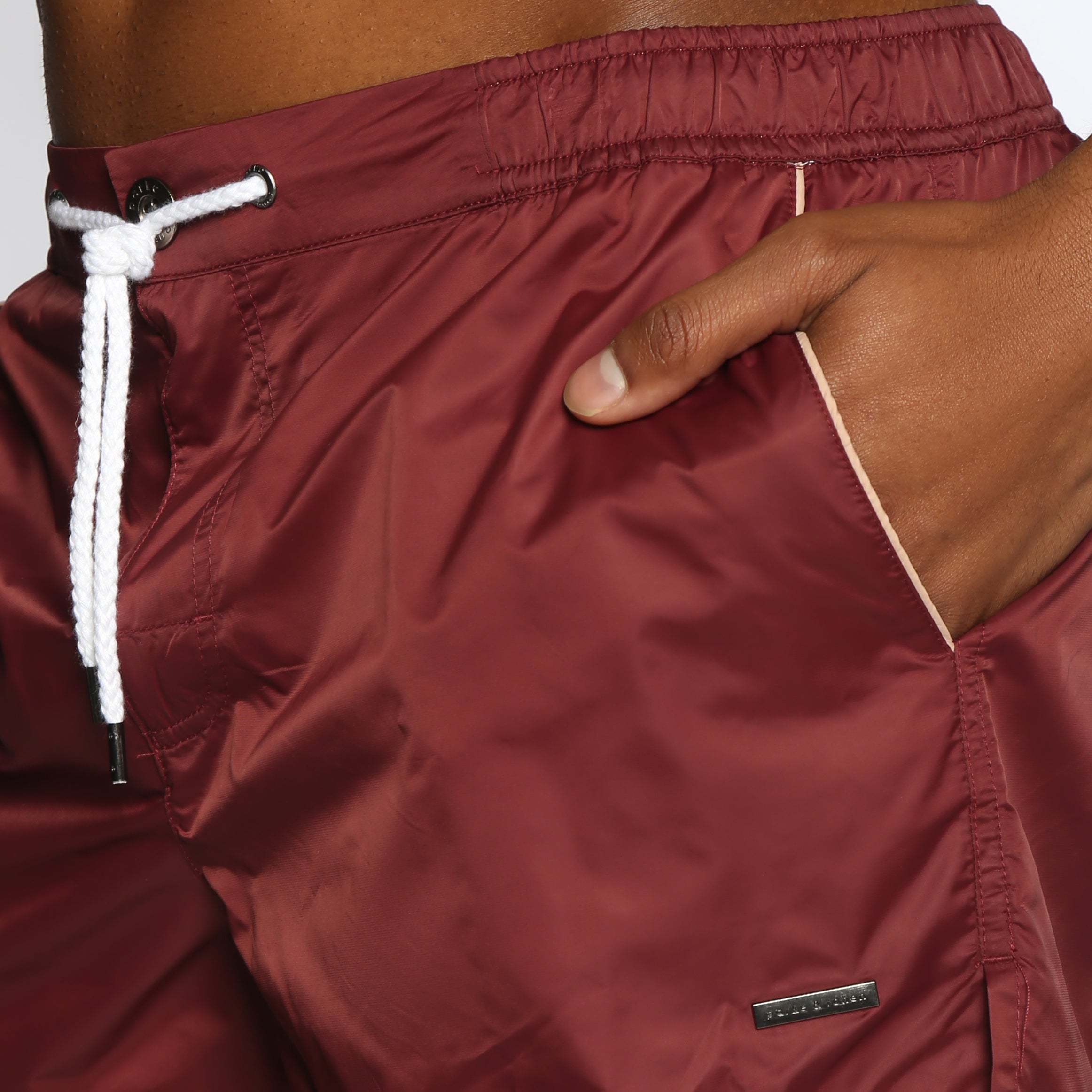 NEW RESORT '25- Burgundy Nylon Barcelona Swim Short - parke & ronen