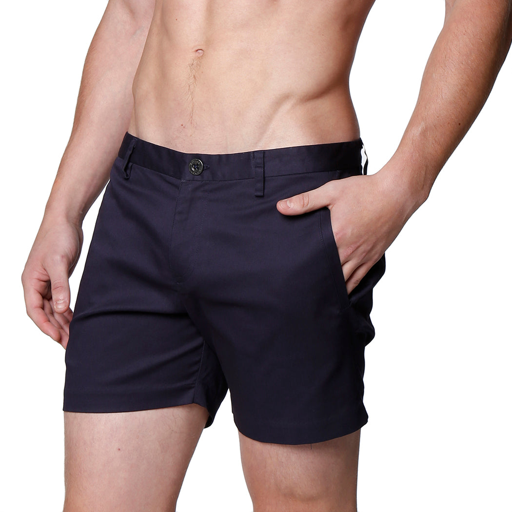 Navy Solid Stretch Holler Shorts - parke & ronen