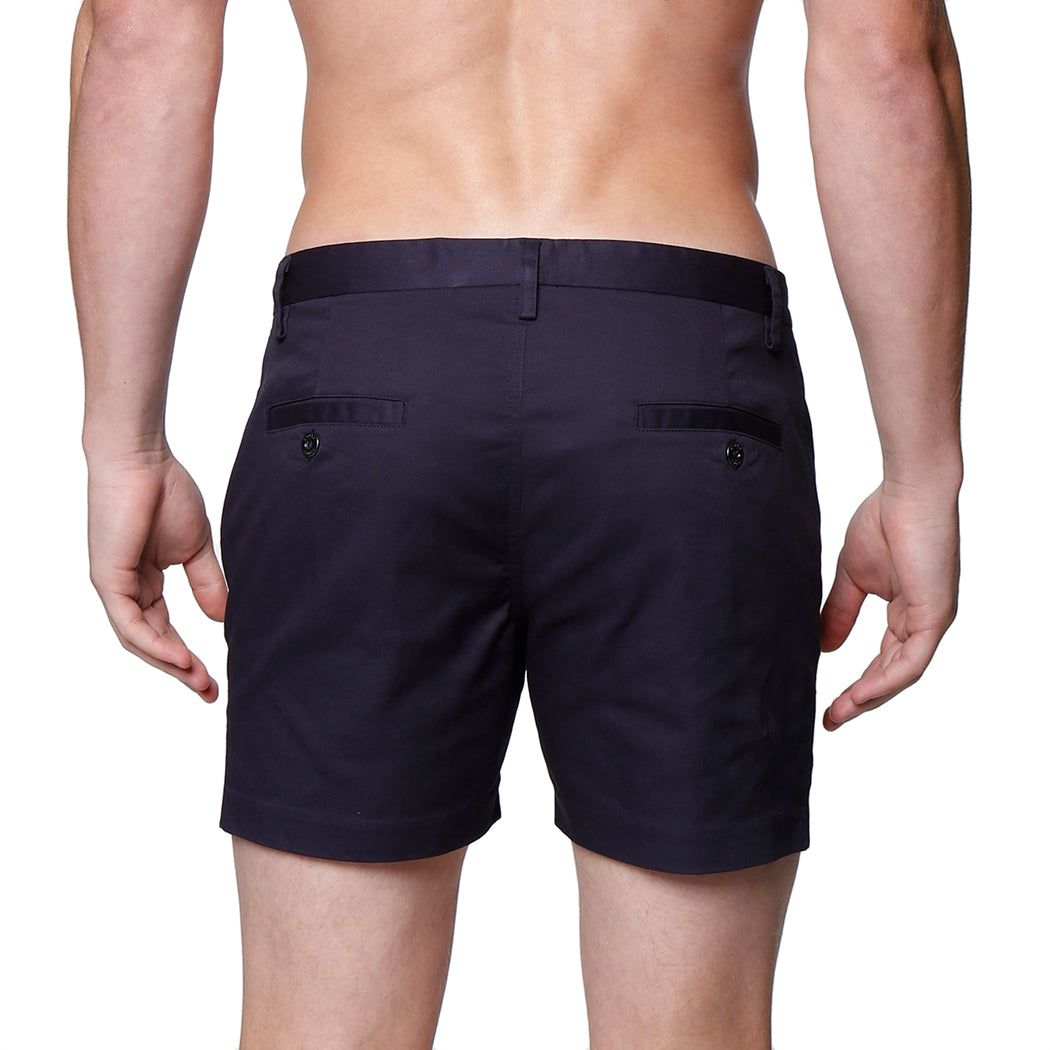 Navy Solid Stretch Holler Shorts - parke & ronen