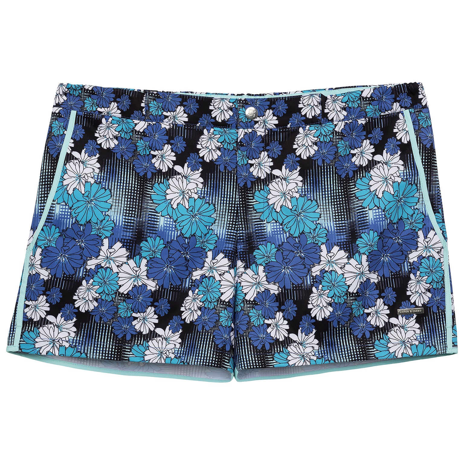 SAVE 70%- Blue Dahlias Print 2" Angeleno Stretch - parke & ronen