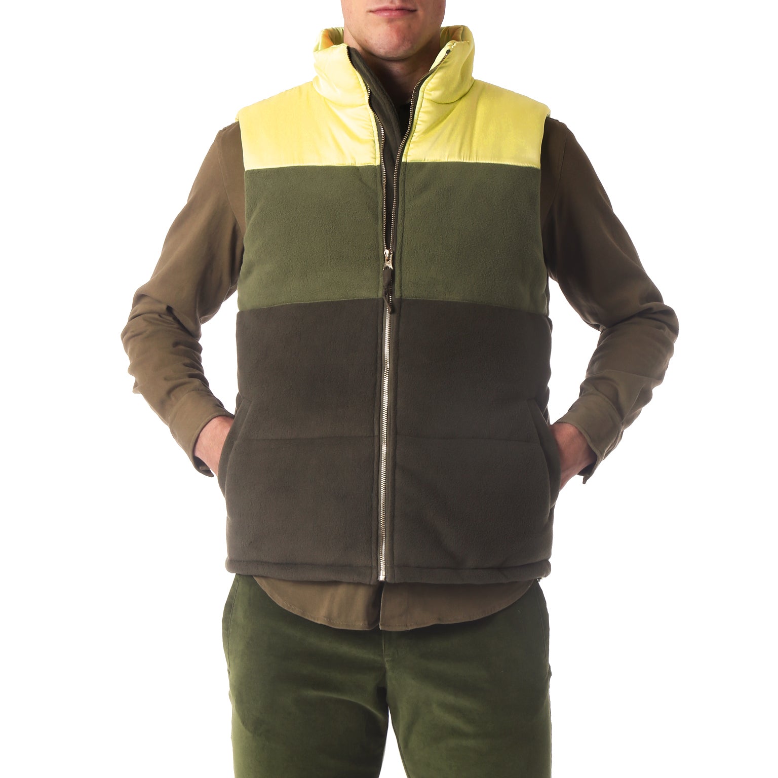 SAVE 70%- Citron Satin and Fleece Quilted Vest