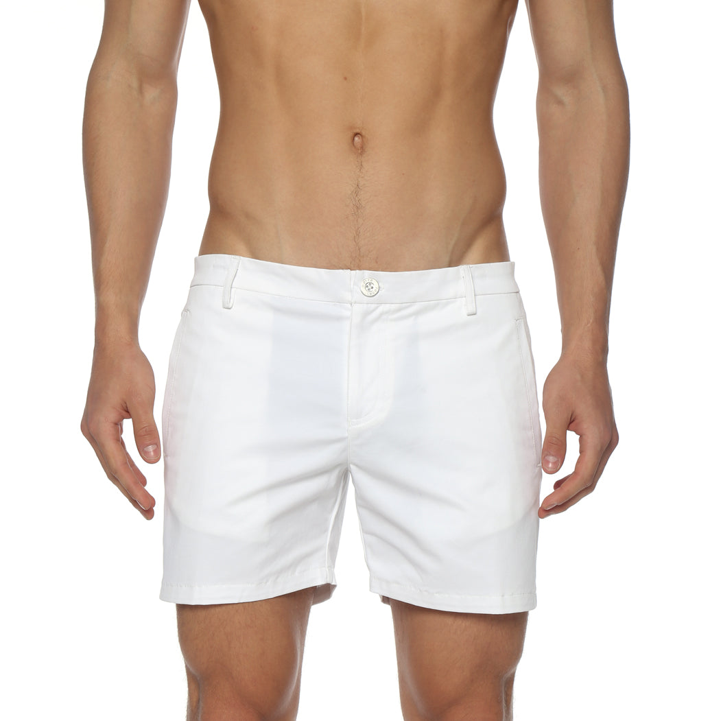 White Solid Stretch Holler Shorts - parke & ronen