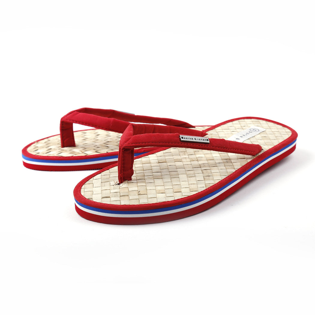RED Coconut Beach Flip Flops w/ Contrast Striped Sole - parke & ronen