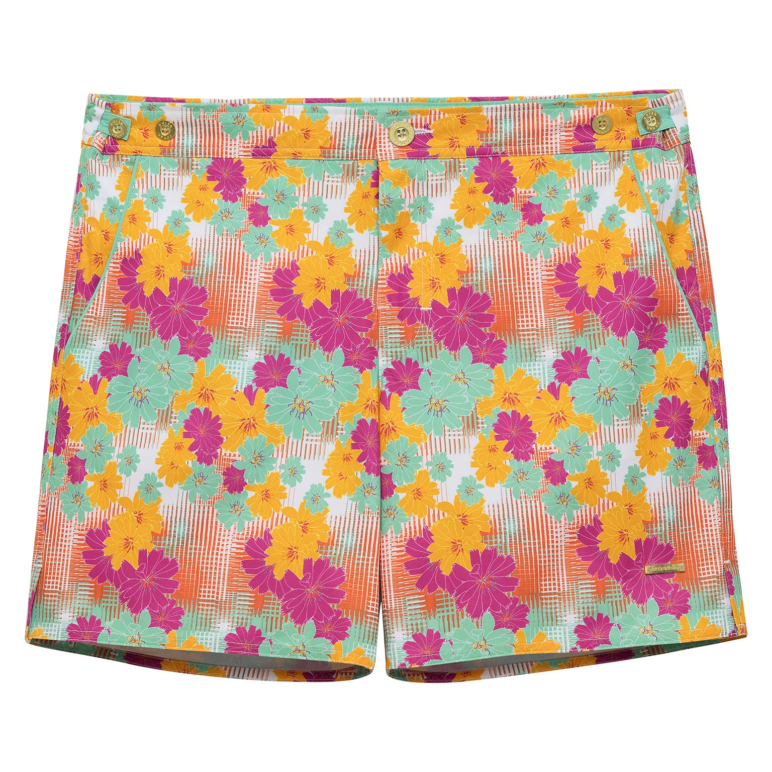 SAVE 70%- Bright Dahlias Print 6" Catalonia Stretch - parke & ronen