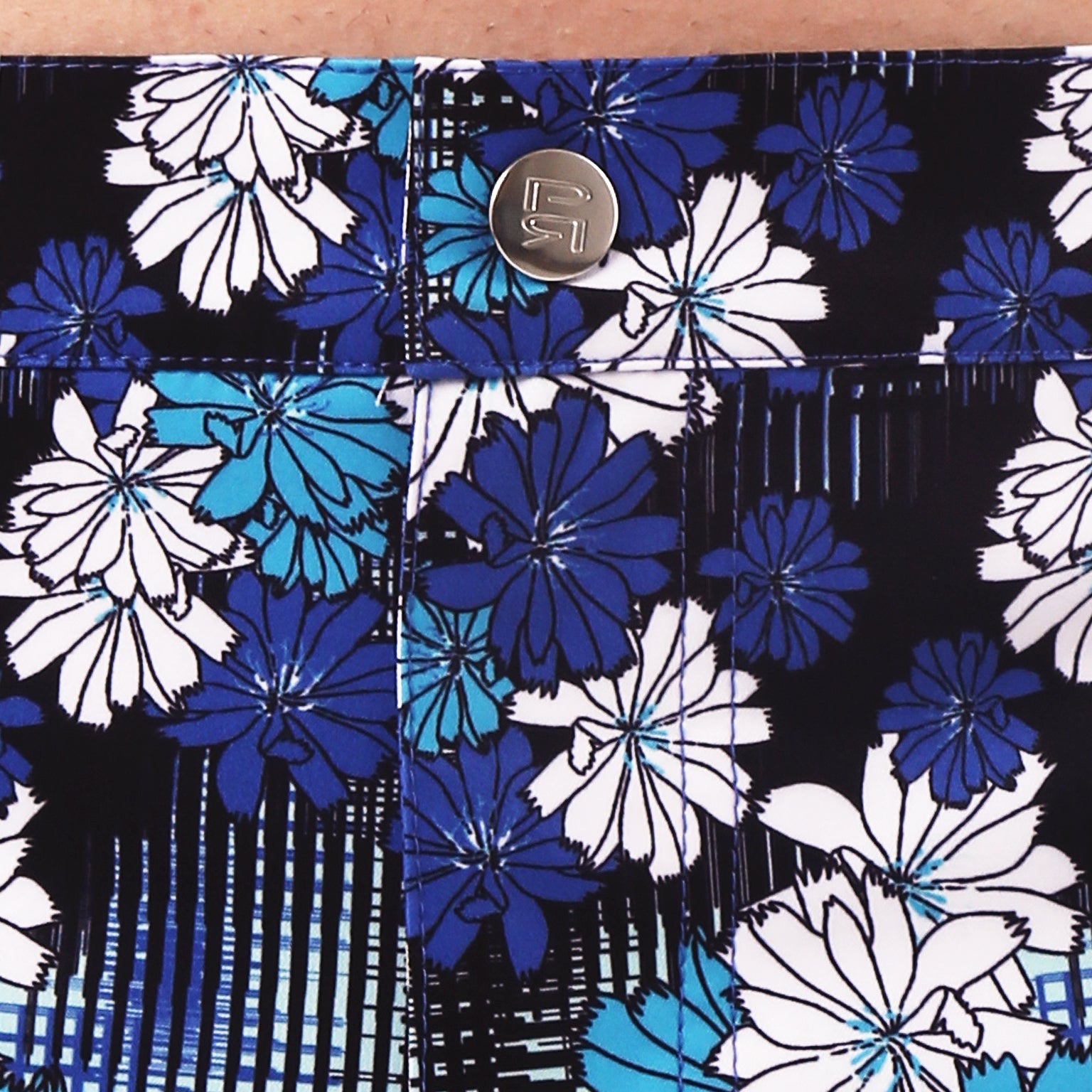 SAVE 70%- Blue Dahlias Print 2" Angeleno Stretch - parke & ronen
