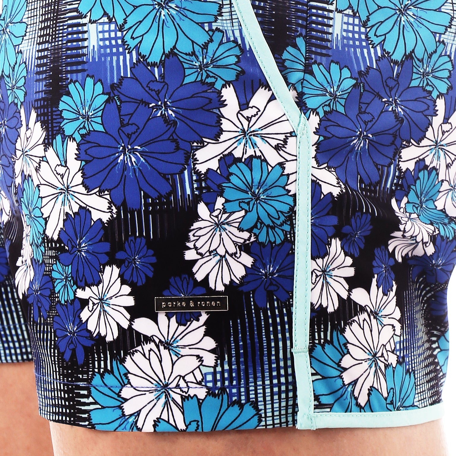 SAVE 70%- Blue Dahlias Print 2" Angeleno Stretch - parke & ronen