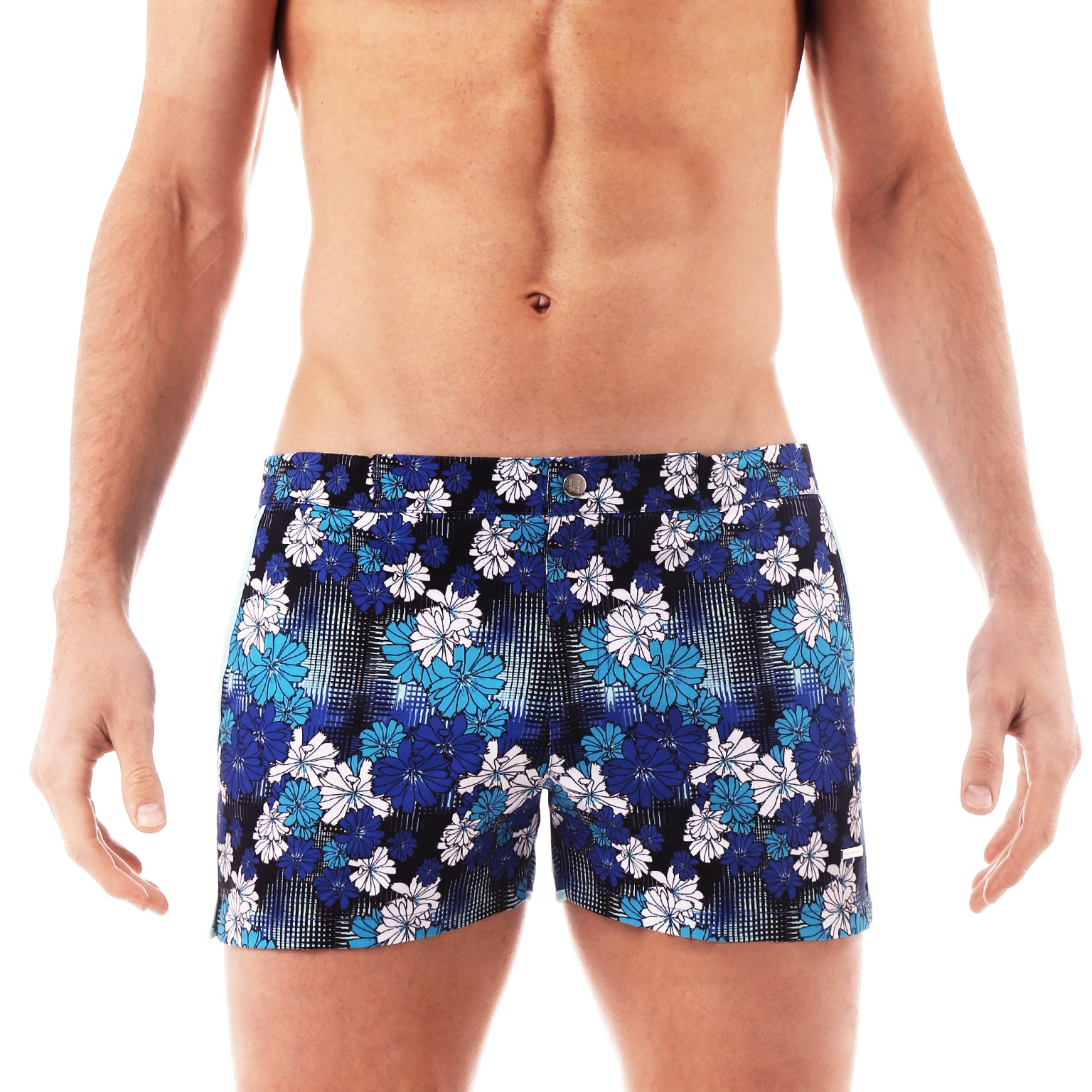 SAVE 70%- Blue Dahlias Print 2" Angeleno Stretch - parke & ronen