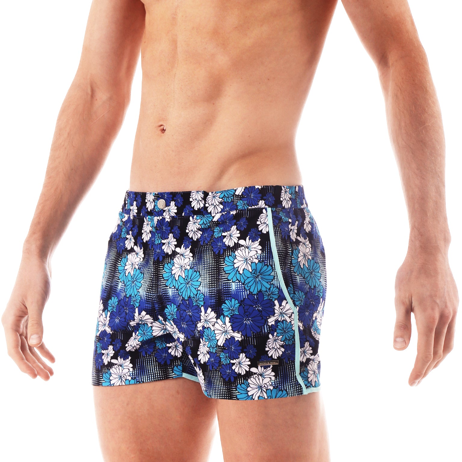 SAVE 70%- Blue Dahlias Print 2" Angeleno Stretch - parke & ronen