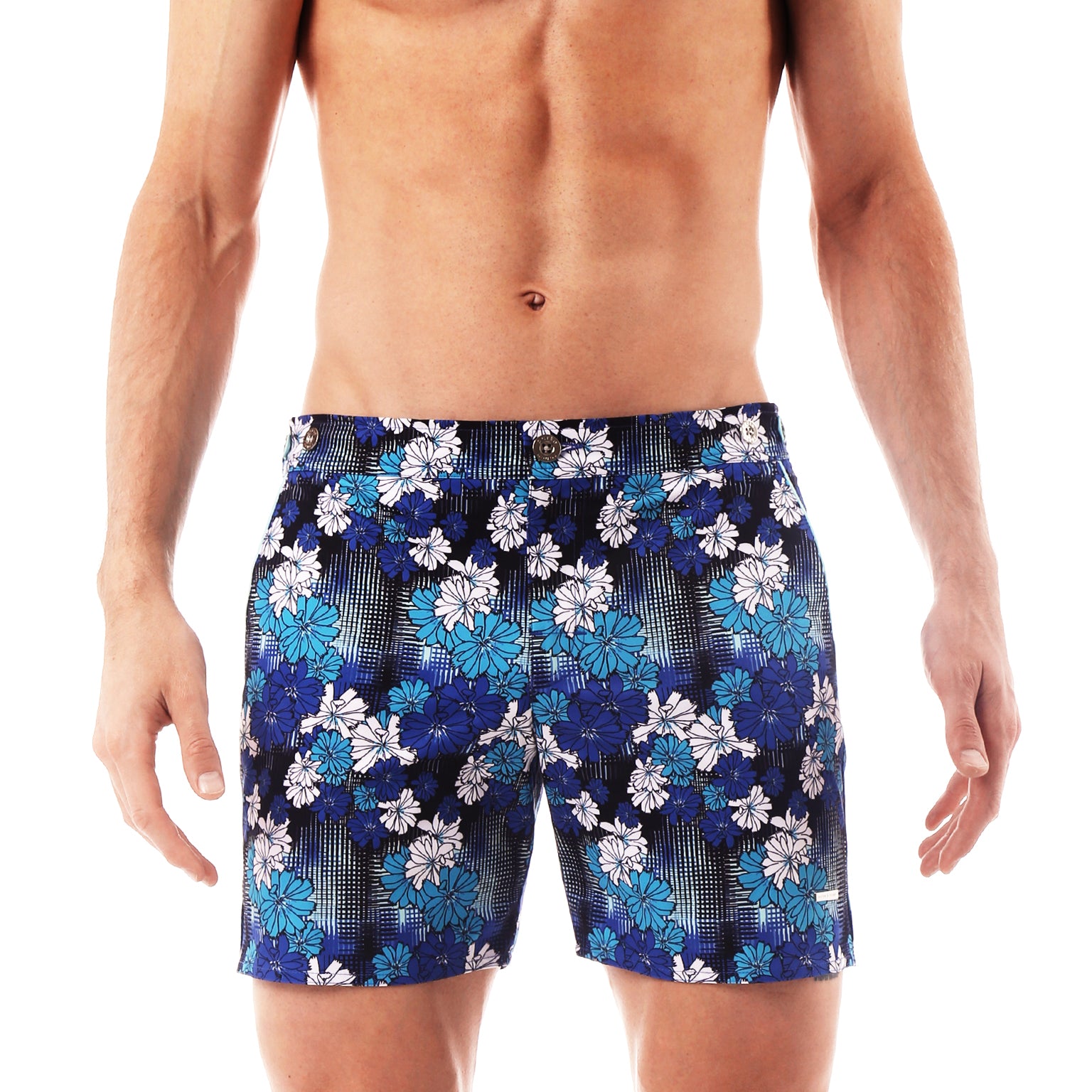 SAVE 70%- Blue Dahlias Print 6" Catalonia Stretch - parke & ronen