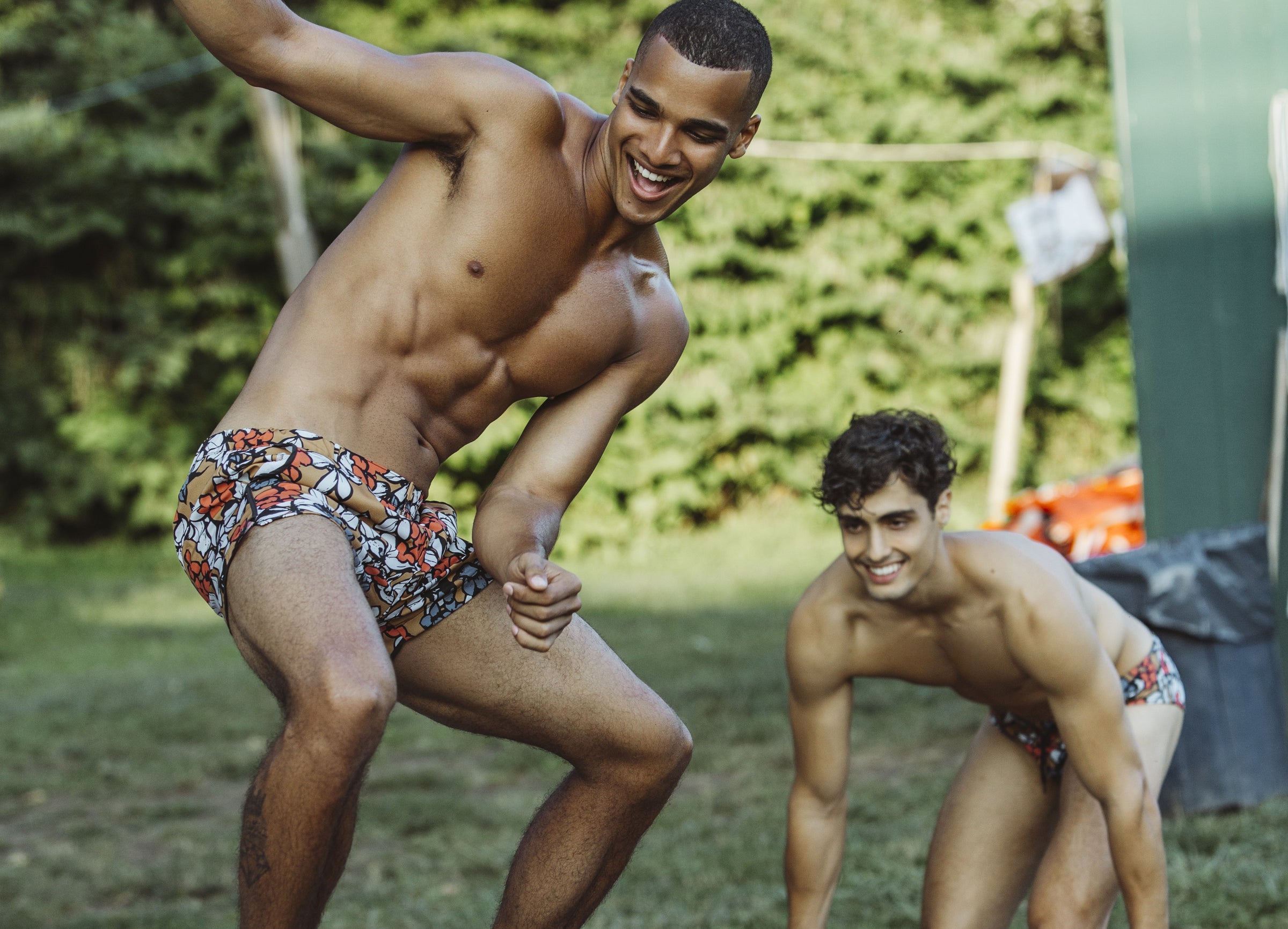 Parke & Ronen campaign shot 2 models in printed Swimwear