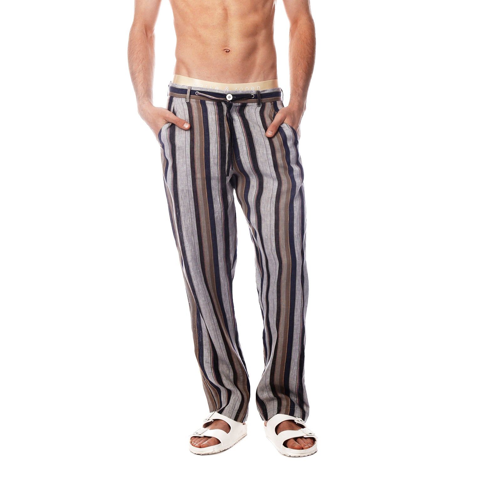 SAVE 50%- Taupe Umbrella Stripe Beach Pant