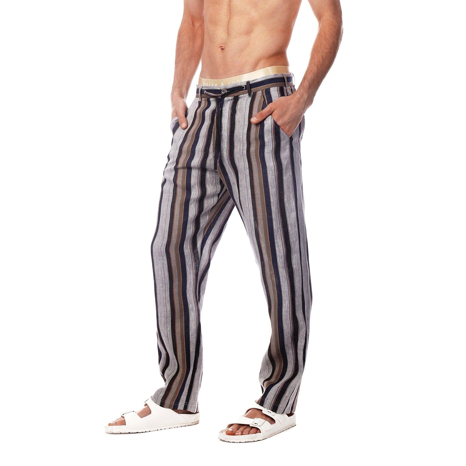SAVE 50%- Taupe Umbrella Stripe Beach Pant
