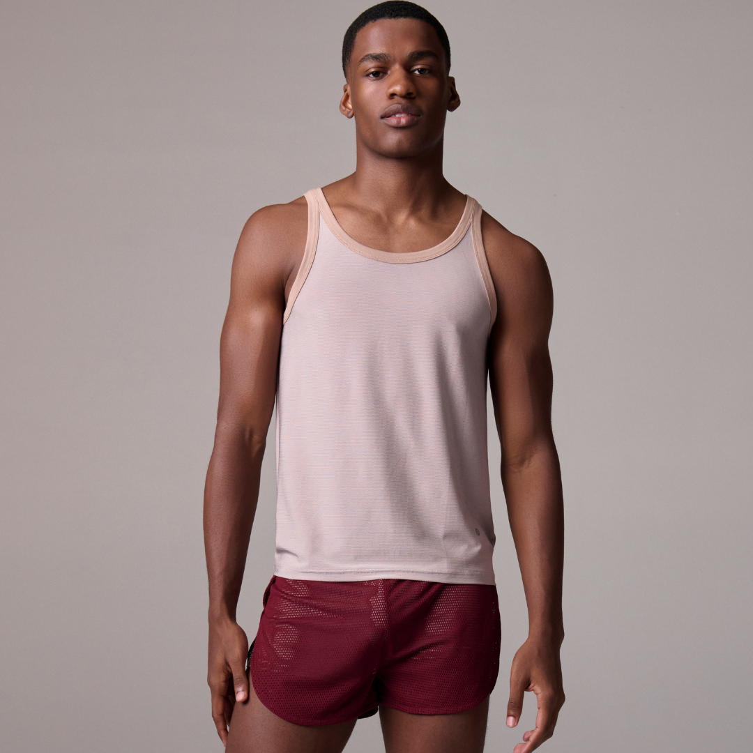 ACTIONWEAR Oyster Beige Mako Nylon Roxy Tank - parke & ronen