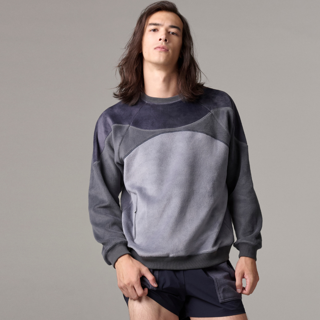 ACTIONWEAR Indigo Ushuaia Fleece Color Block Sweatshirt - parke & ronen