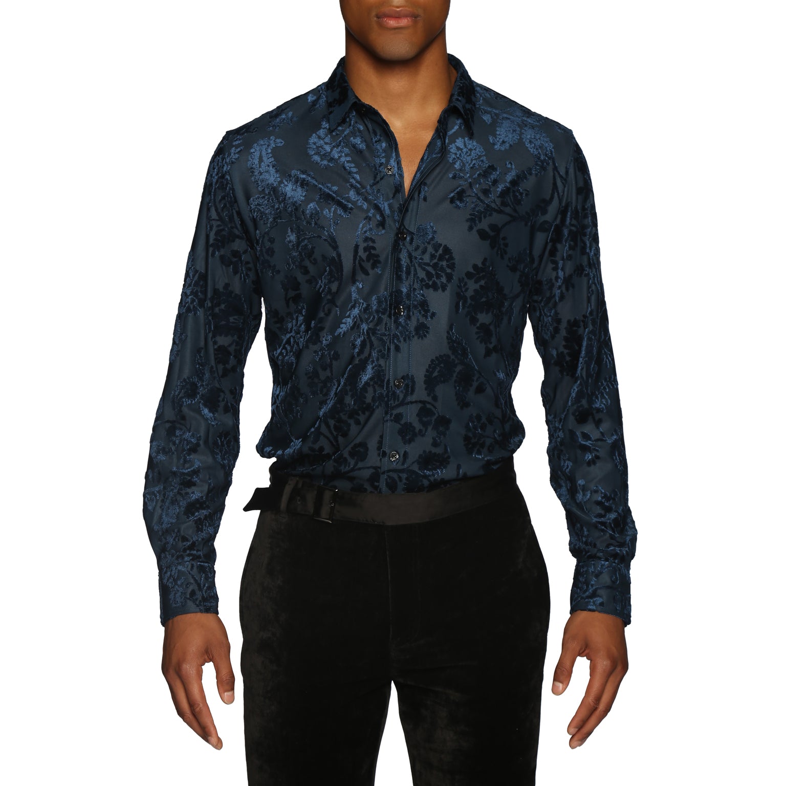 HOLIDAY EXCLUSIVE- Sapphire Fontainebleau Cut Velvet Shirt - parke & ronen