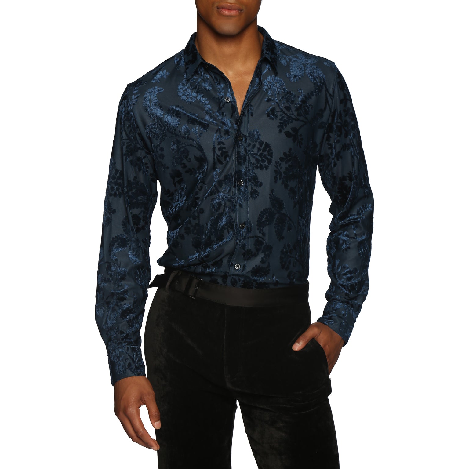 HOLIDAY EXCLUSIVE- Sapphire Fontainebleau Cut Velvet Shirt - parke & ronen