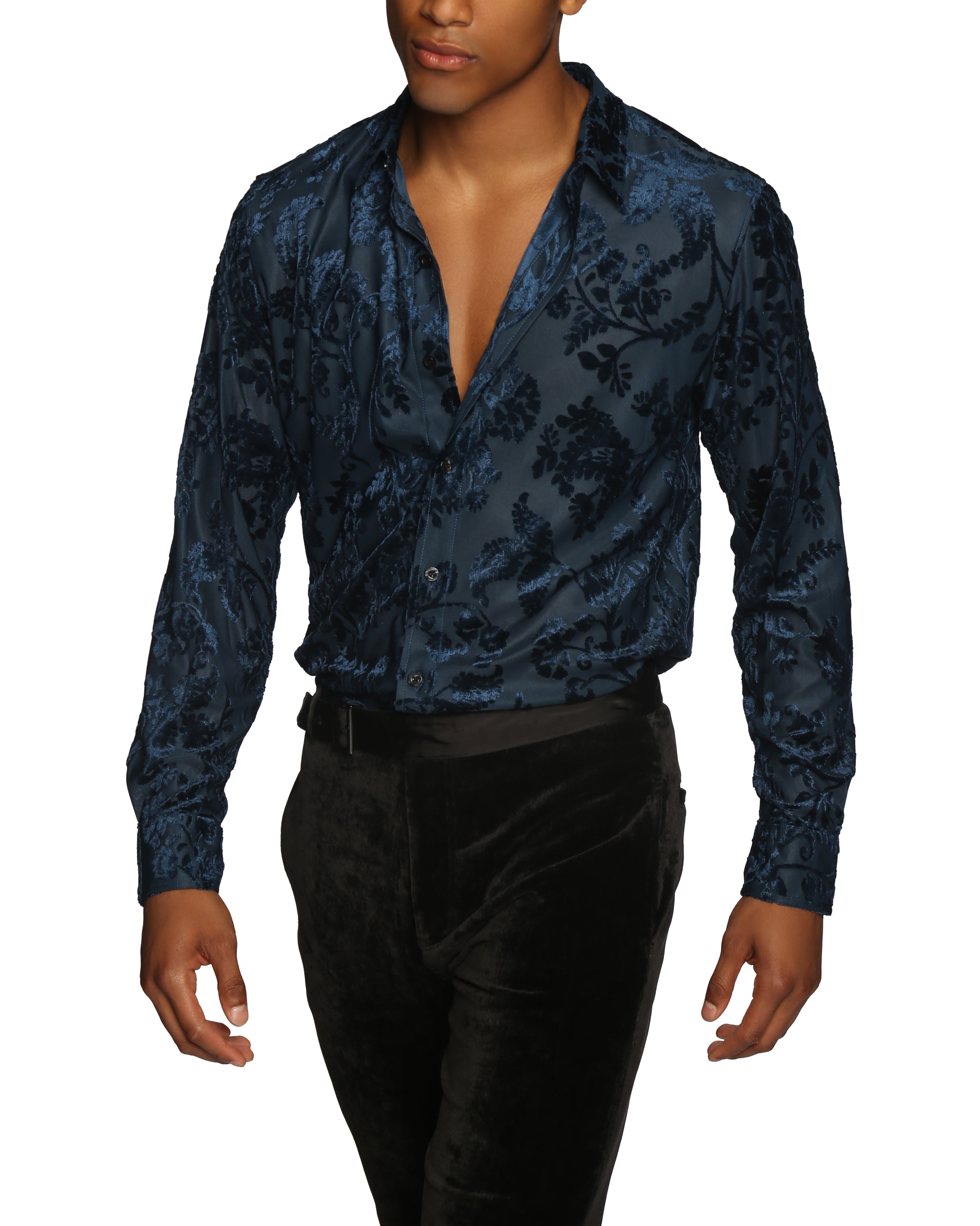 HOLIDAY EXCLUSIVE- Sapphire Fontainebleau Cut Velvet Shirt - parke & ronen
