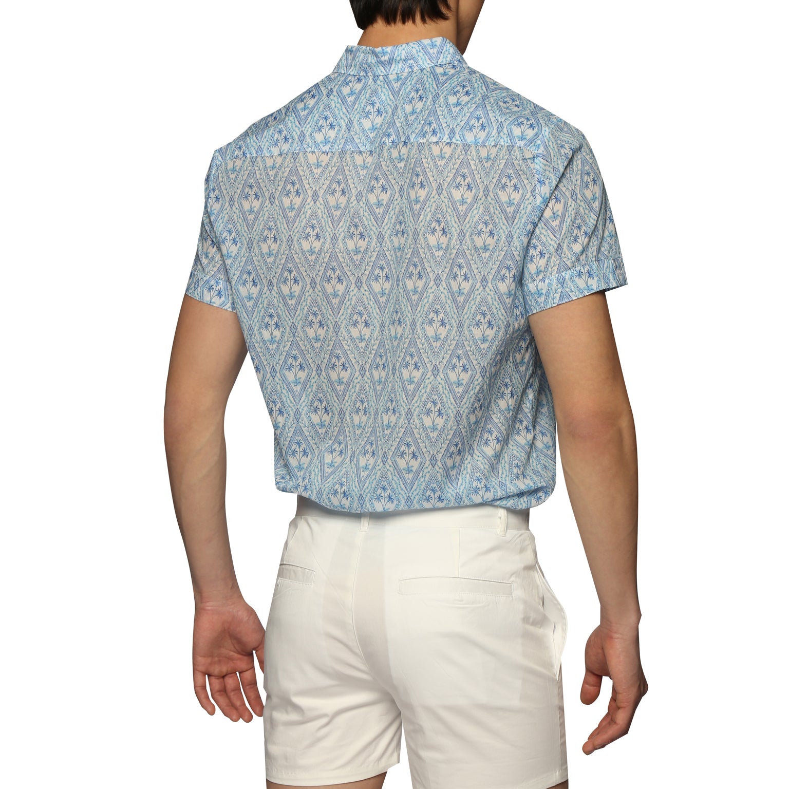 SAVE 70%- Blue Noto Palms Print Biscayne Shirt - parke & ronen