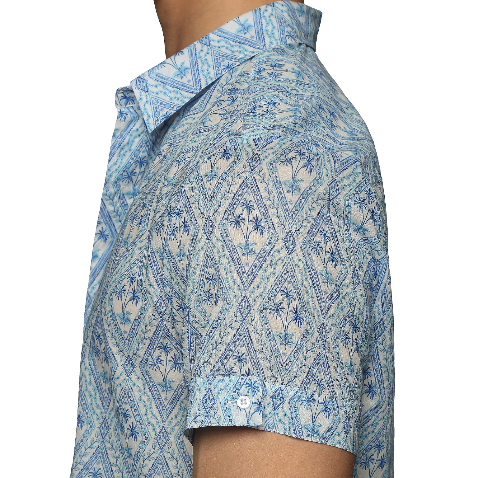 SAVE 70%- Blue Noto Palms Print Biscayne Shirt - parke & ronen