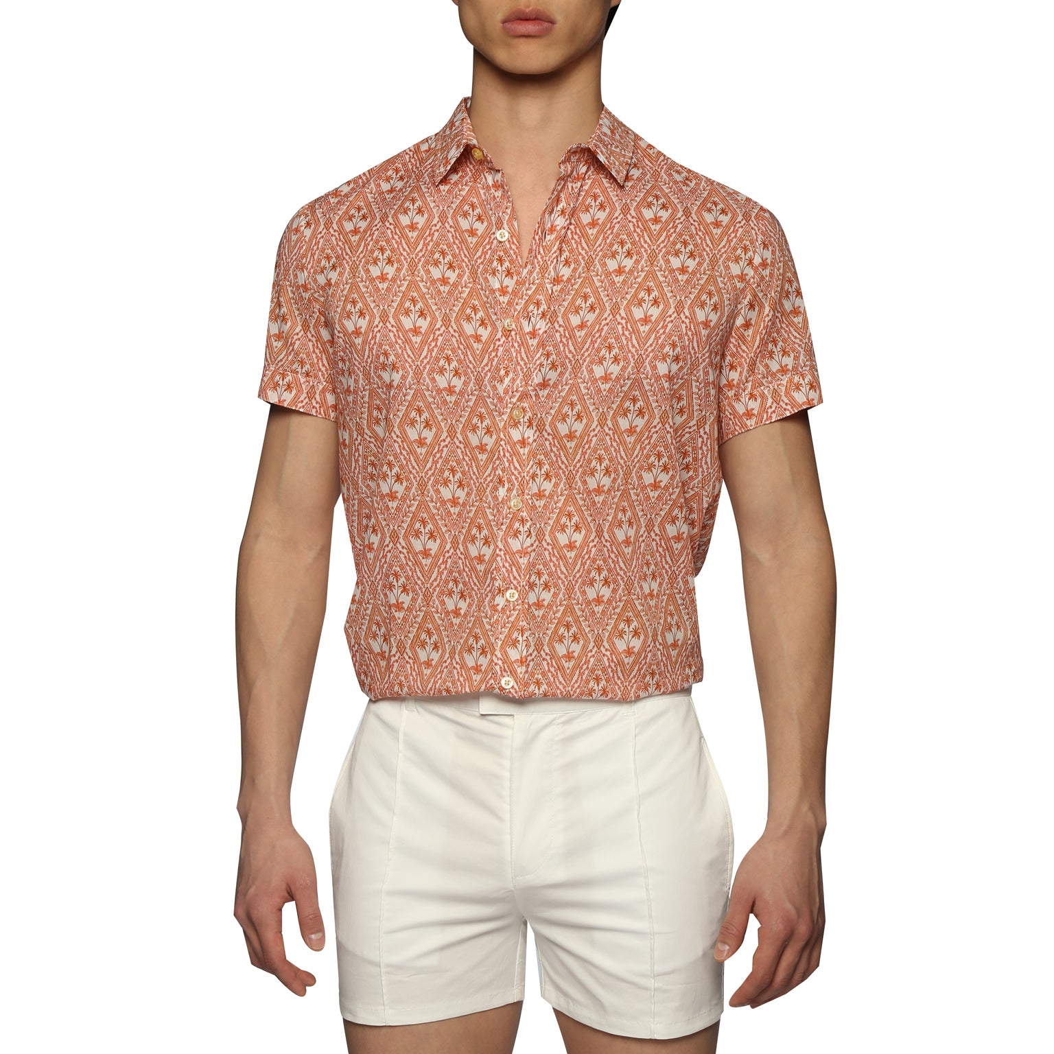 SAVE 70%- Coral Noto Palms Print Biscayne Shirt - parke & ronen