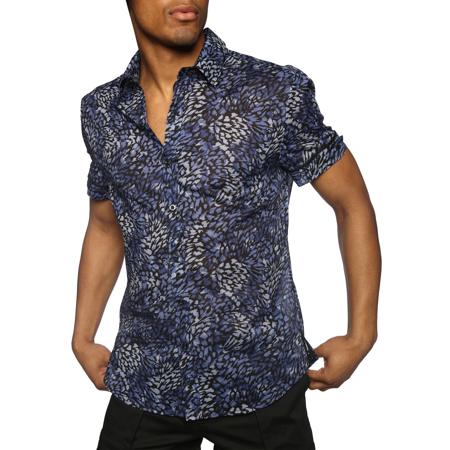 NEW SPRING '25- Plumery Night Blue Printed Biscayne Shirt - Parke & Ronen