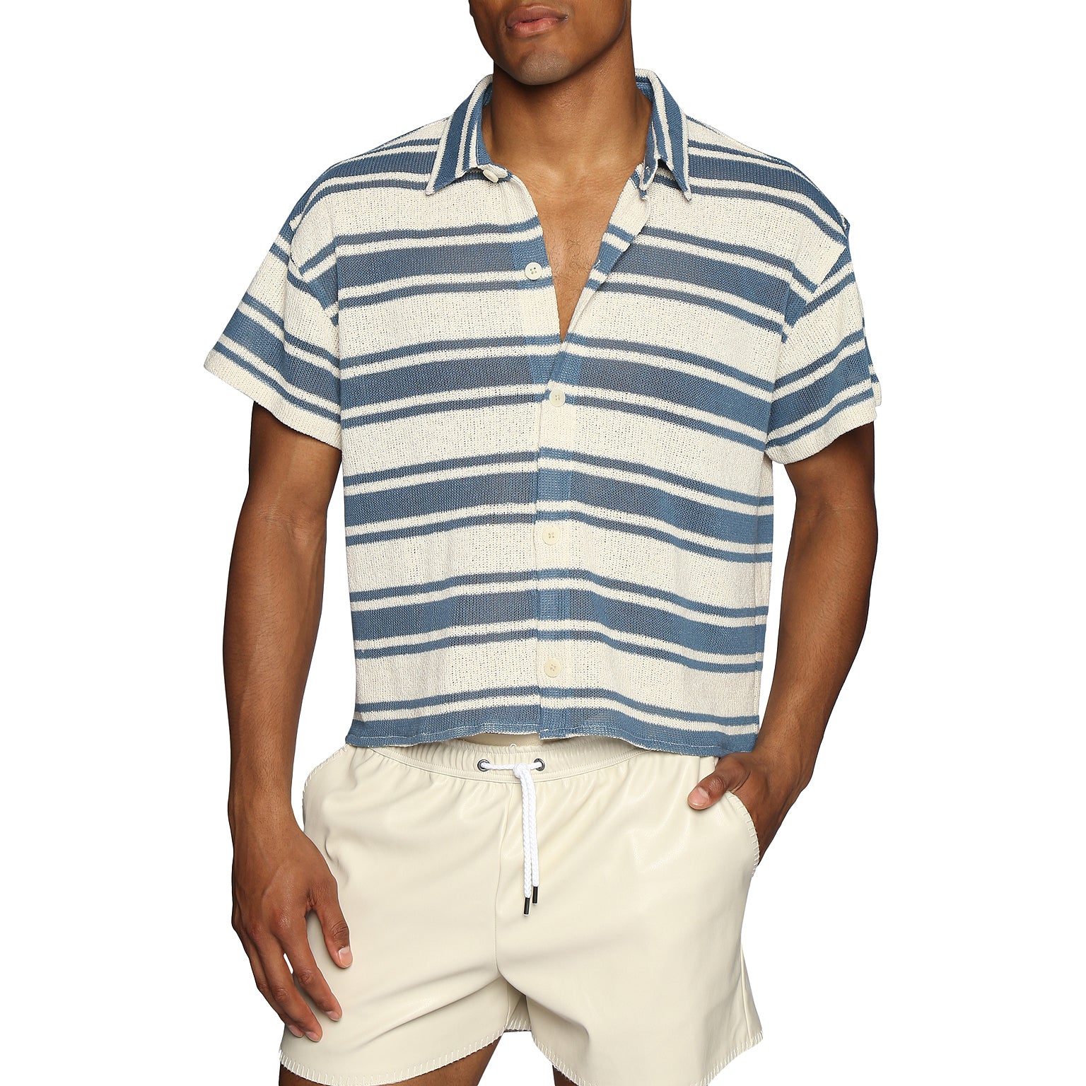 NEW RESORT '25- Azure Beaulieu Stripe Knit Shirt - parke & ronen