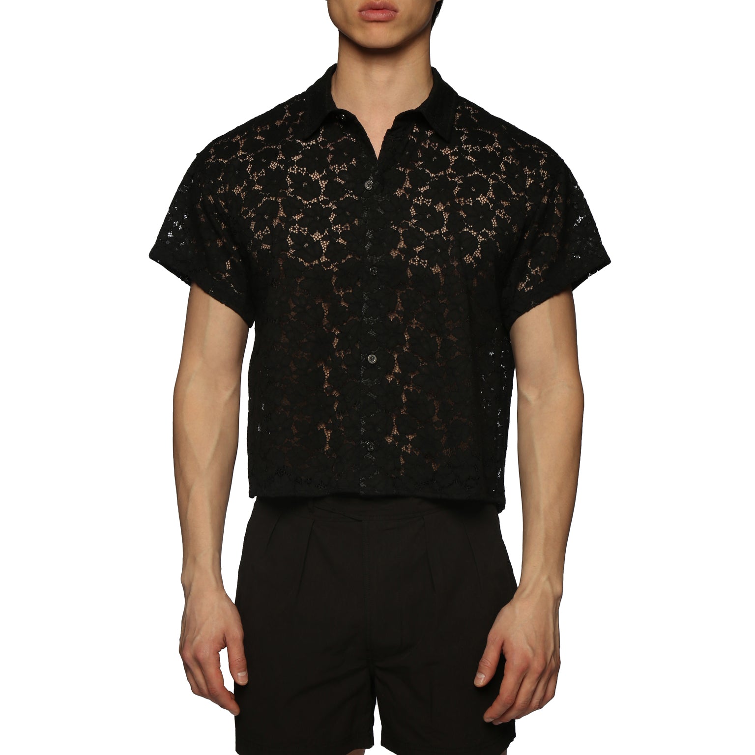 SPRING '24- Black San Marco Stretch Lace Crop Shirt