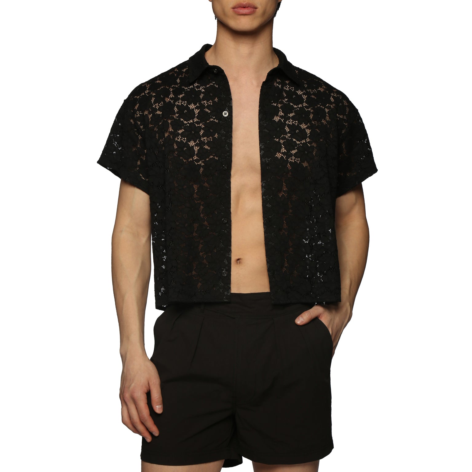SPRING '24- Black San Marco Stretch Lace Crop Shirt