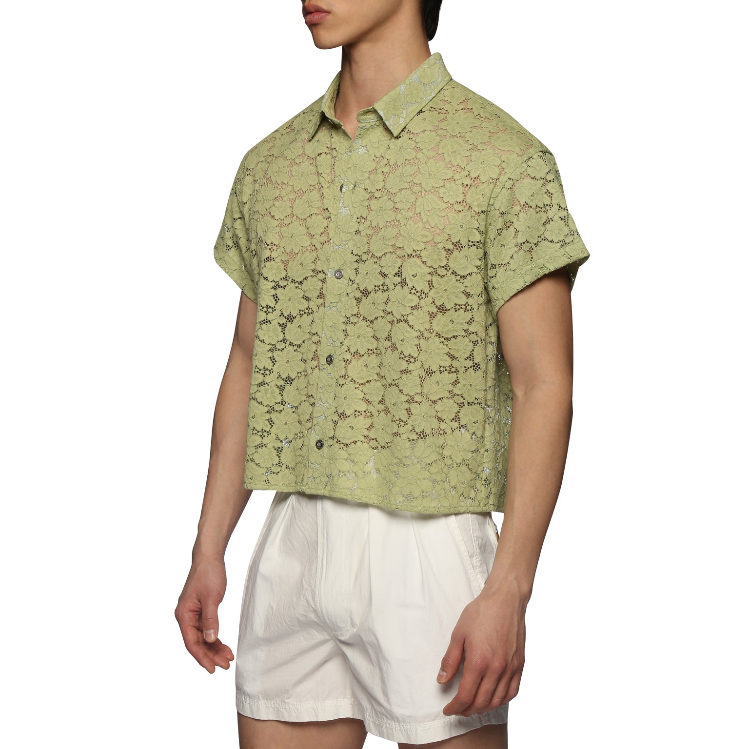 SPRING '24- Green San Marco Stretch Lace Crop Shirt