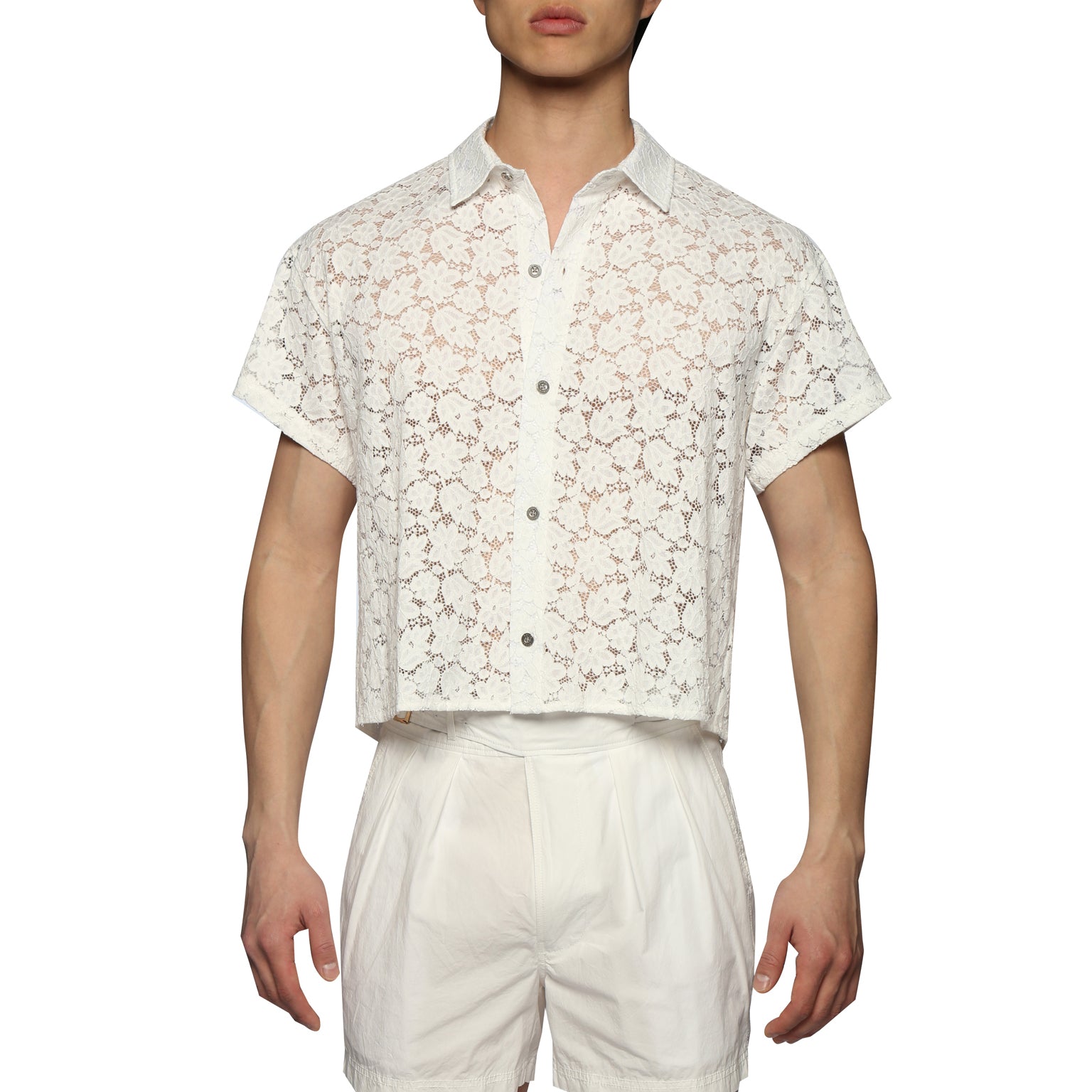 SPRING '24- White San Marco Stretch Lace Crop Shirt