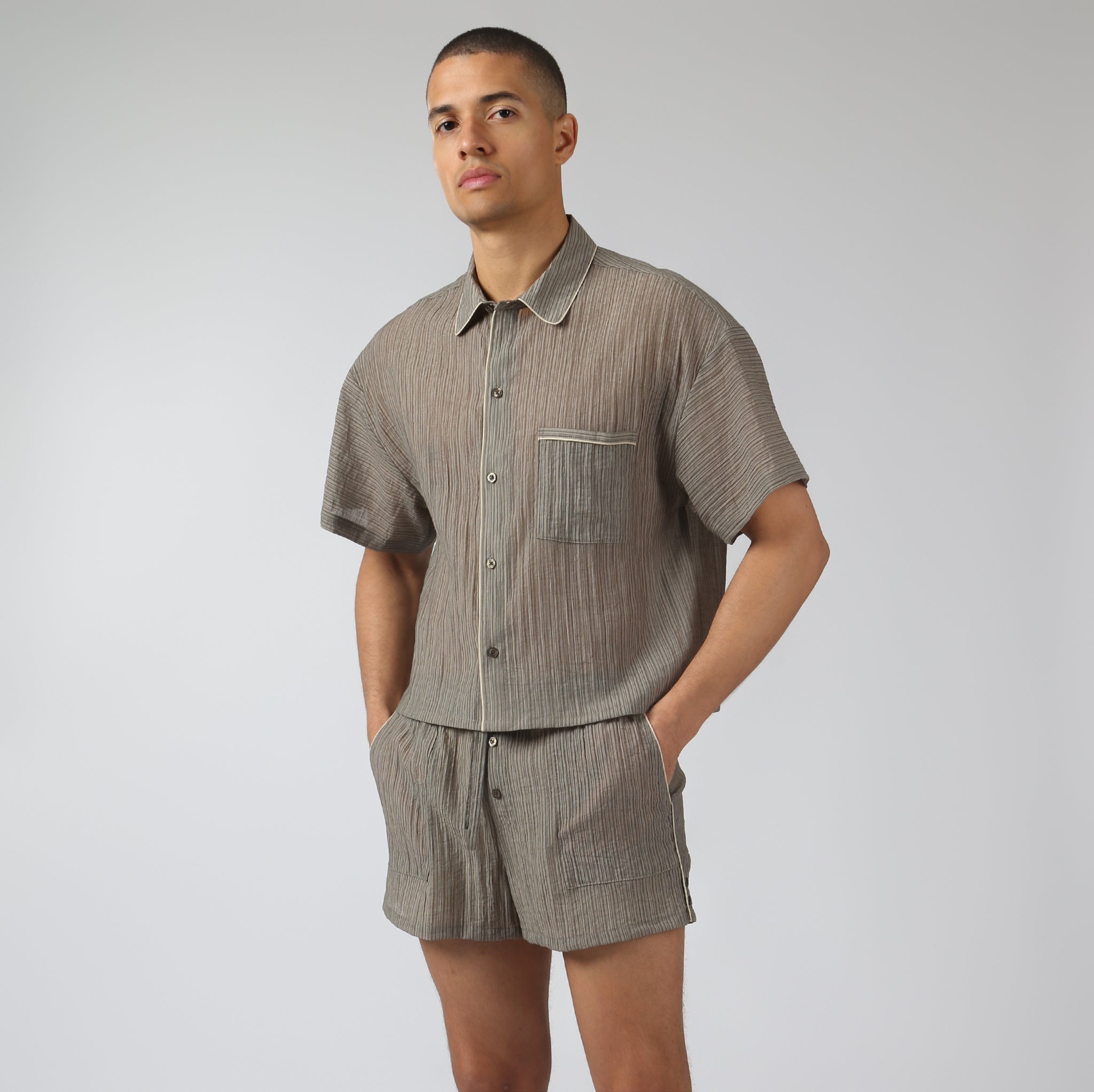 NEW- Driftwood Pebble Stripe PJ Shirt