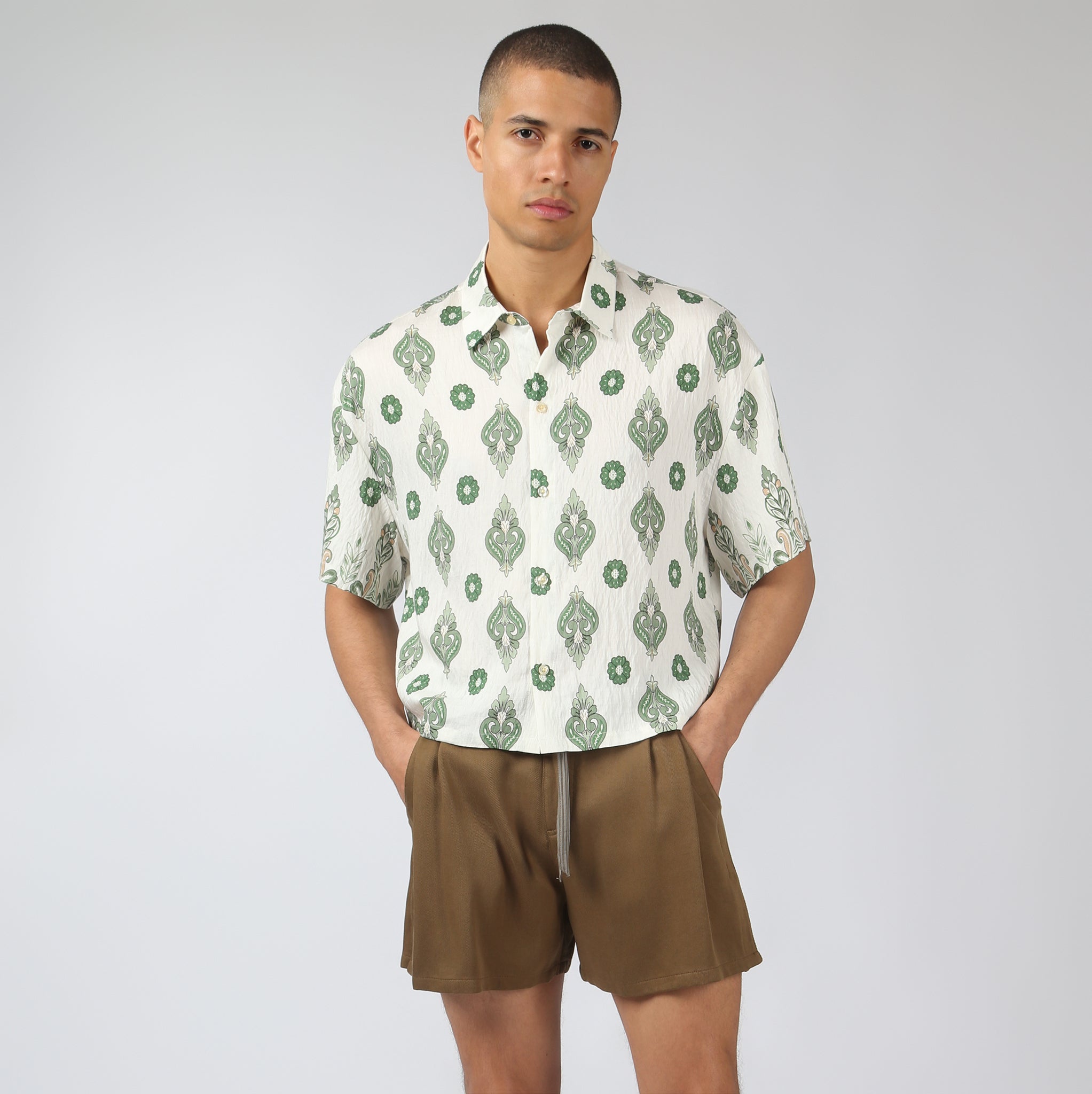 NEW- Emerald Medallion Printed Camp Shirt