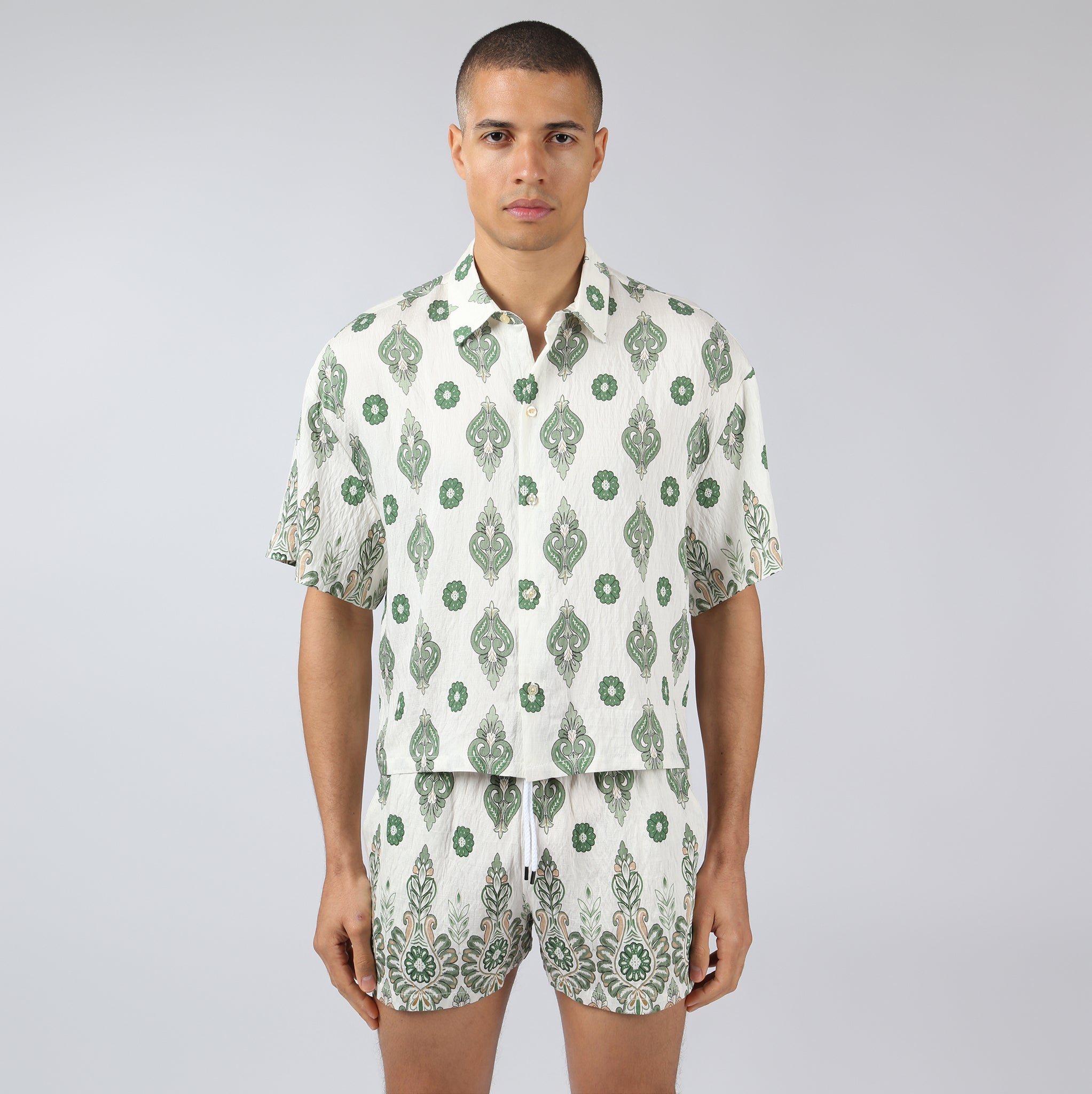 NEW- Emerald Medallion Printed Camp Shirt