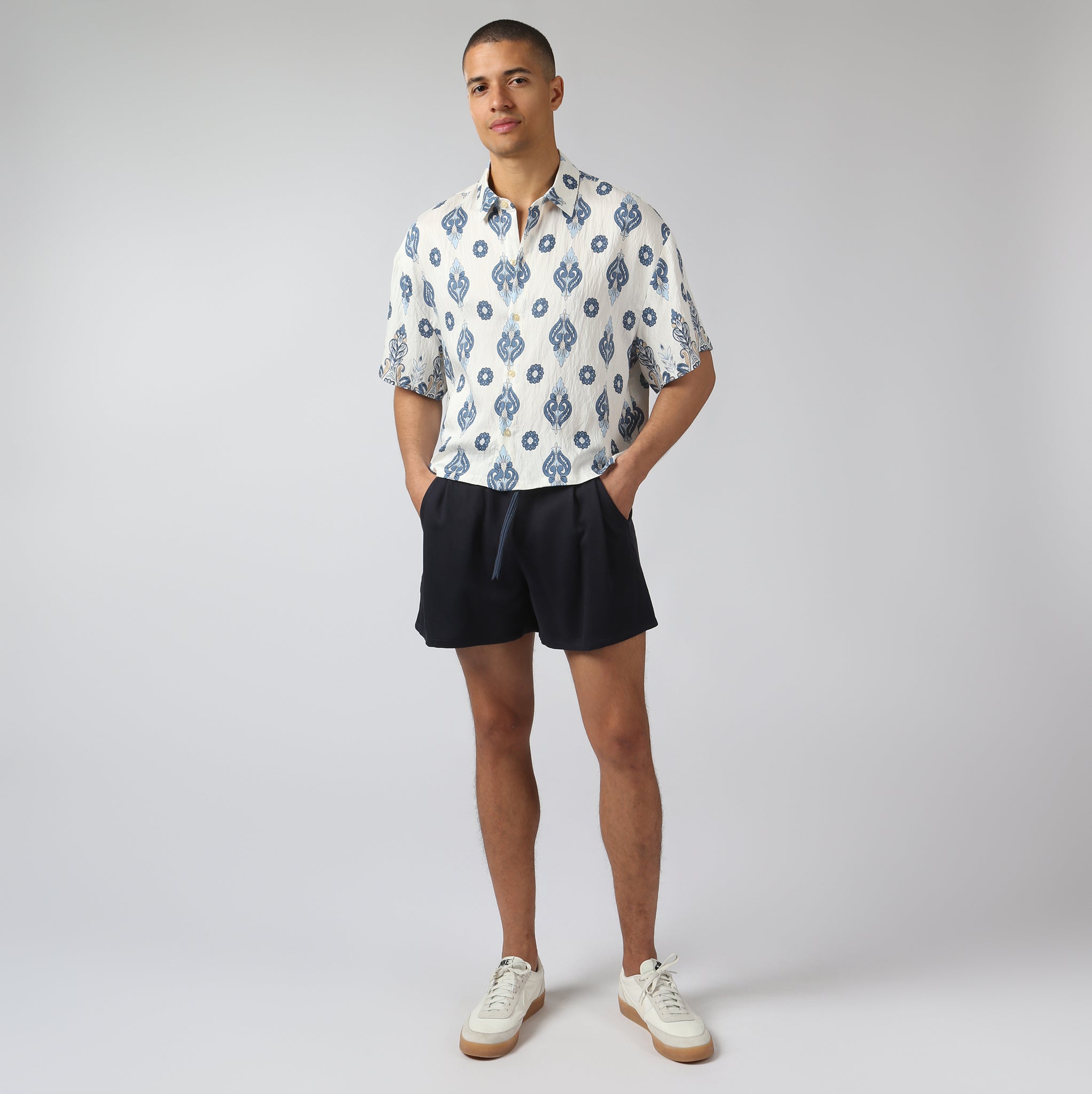 NEW- Lapis Medallion Printed Camp Shirt