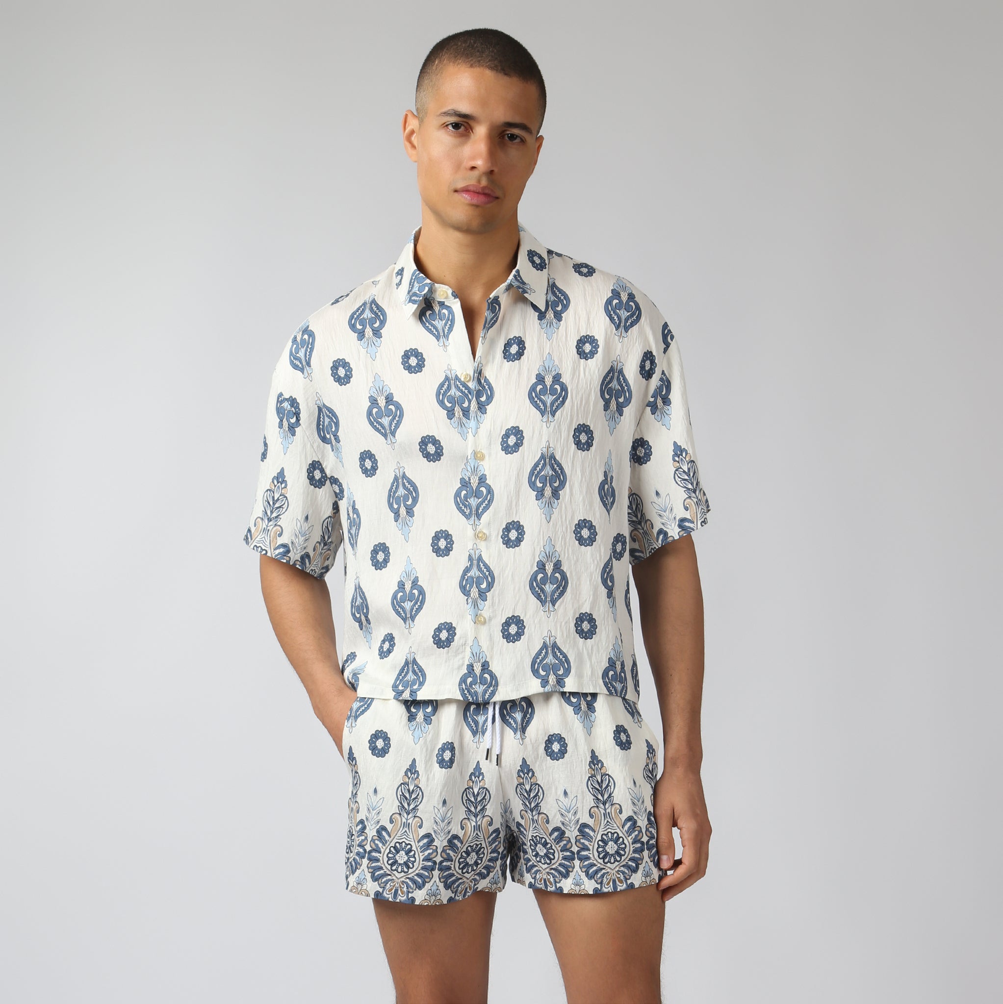 NEW- Lapis Medallion Printed Camp Shirt