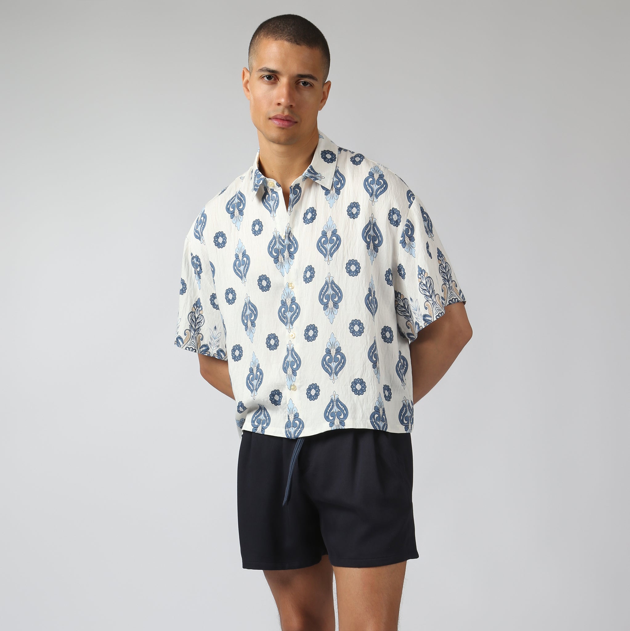 NEW- Lapis Medallion Printed Camp Shirt