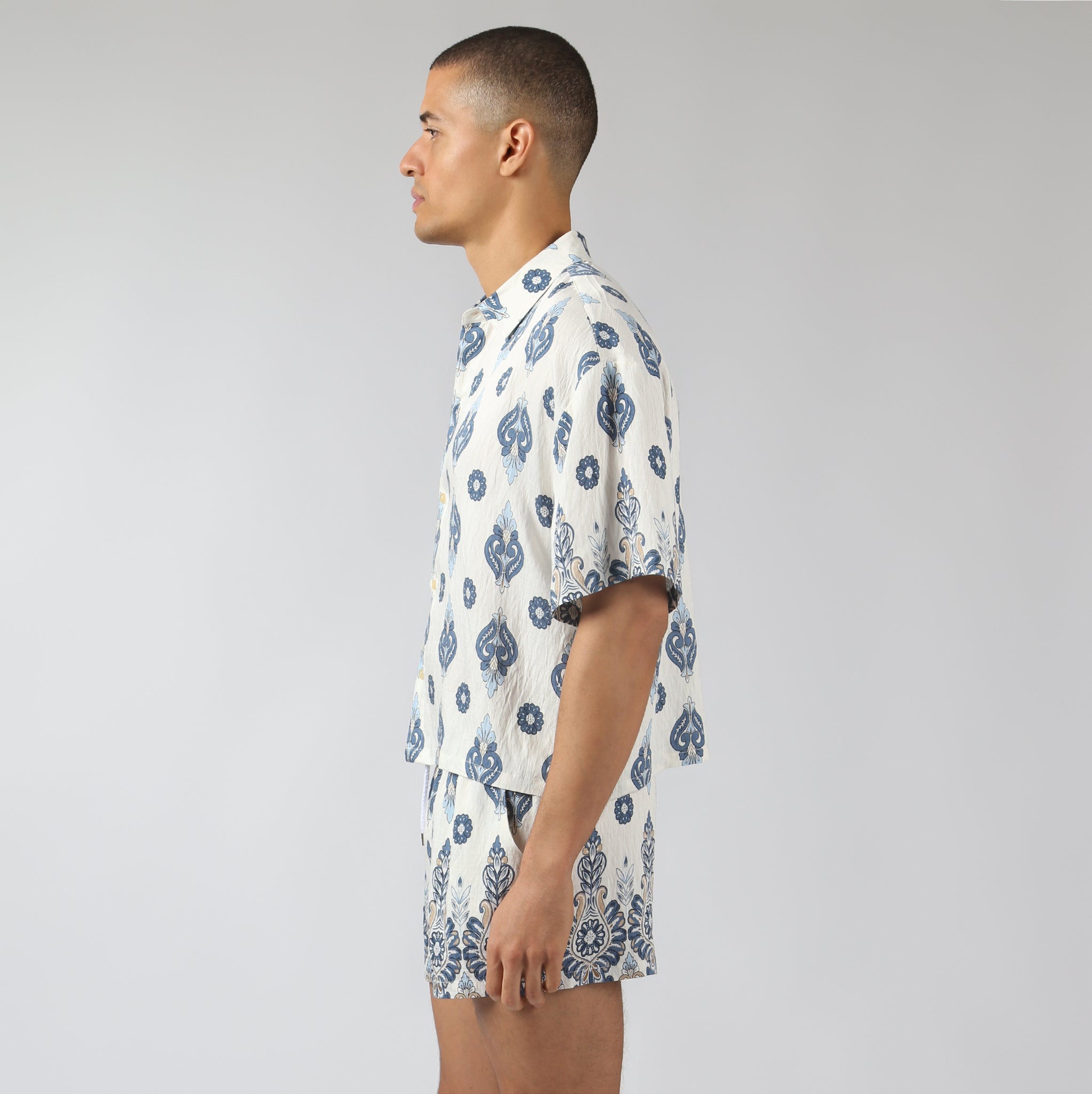 NEW- Lapis Medallion Printed Camp Shirt