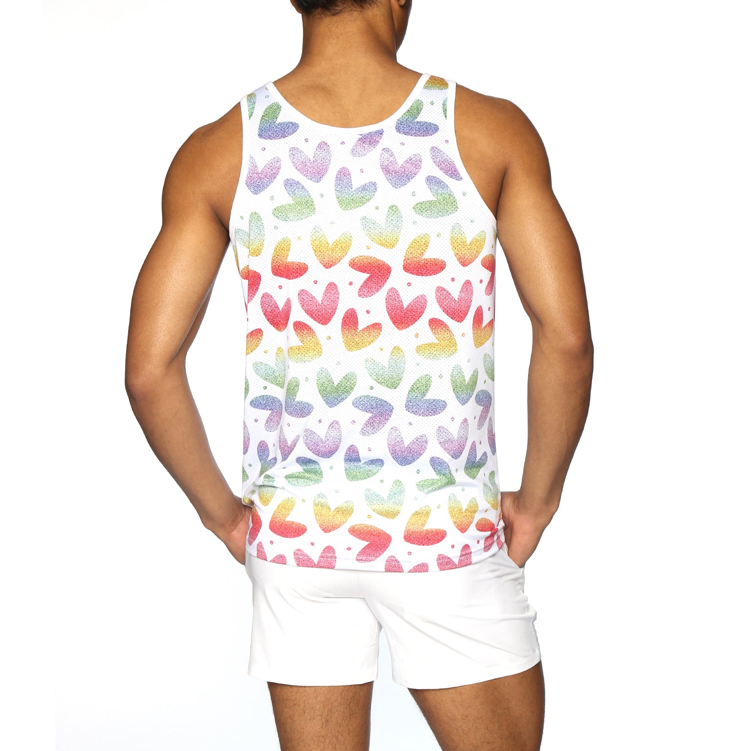 SAVE 70%- PRIDE EDITION- White Heartbreaker Print Mesh Tank Top - parke & ronen